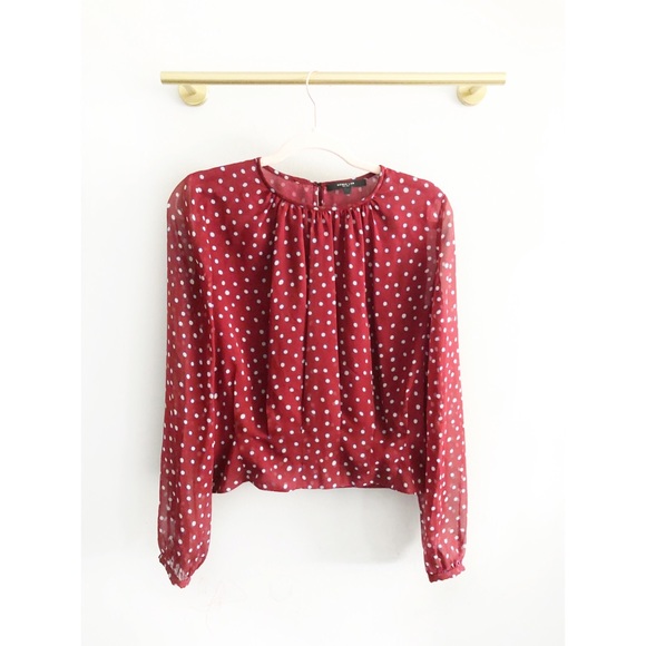 Derek Lam Tops - Derek Lam | Pleated Polka Dot Silk Chiffon Blouse